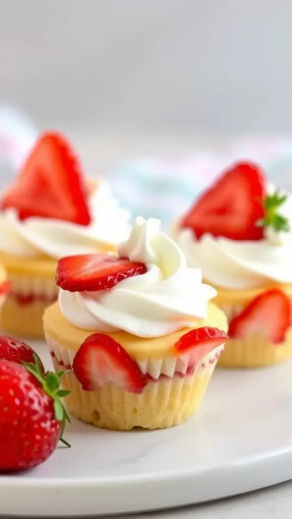 Mini strawberry shortcake cups with whipped cream and fresh strawberries