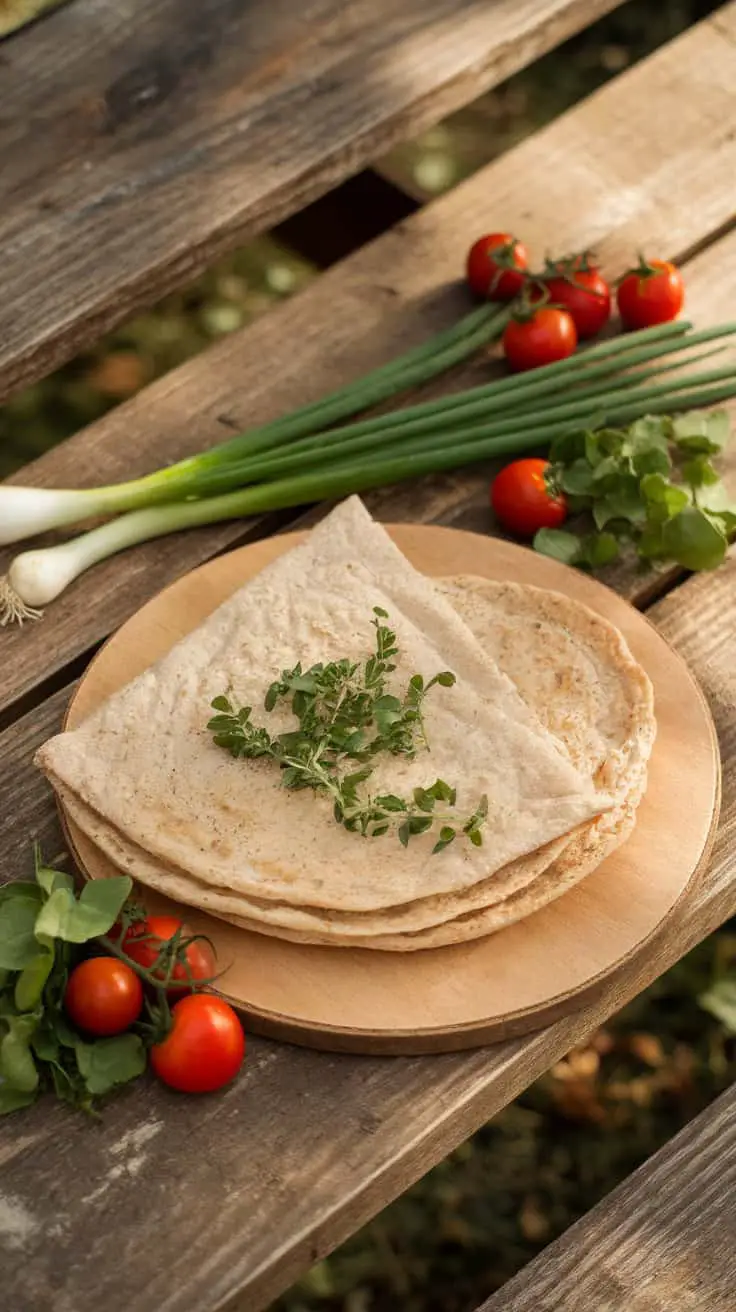 Whole Wheat Cottage Cheese Flatbread with fresh vegetables
