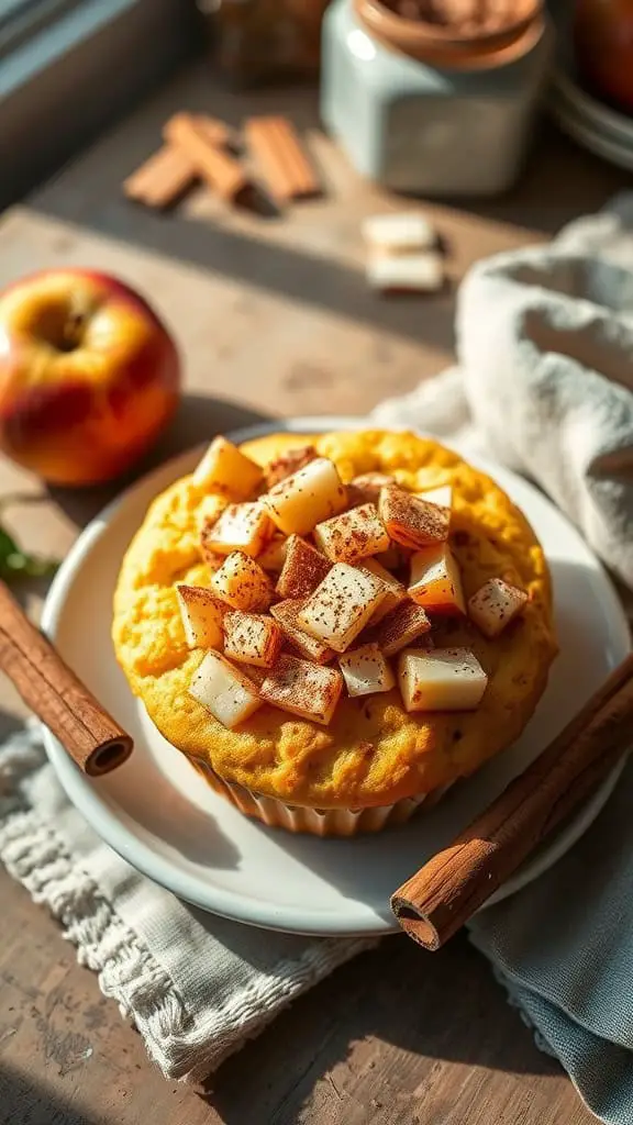 Apple Cinnamon Egg White Muffins with diced apples and cinnamon on top.