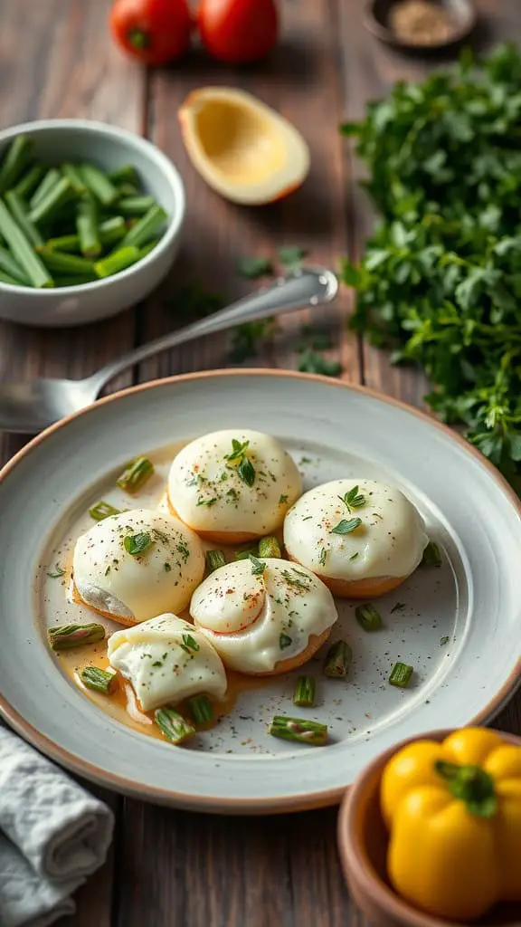 Asparagus and Parmesan Egg White Bites on a plate garnished with herbs