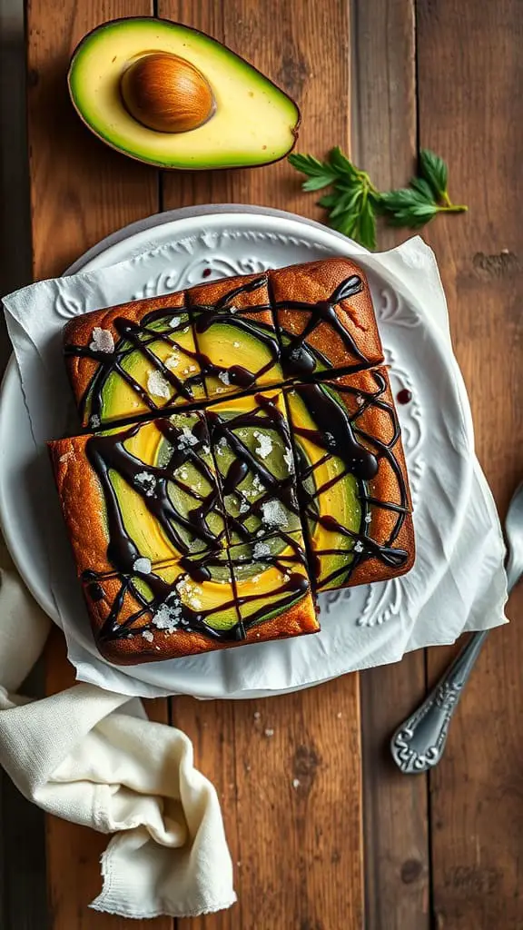 Delicious avocado and cottage cheese brownies with chocolate drizzle