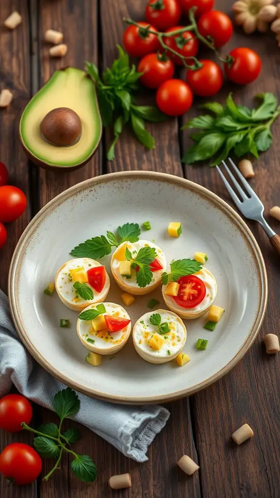 Avocado and Tomato Egg White Bites served on a plate