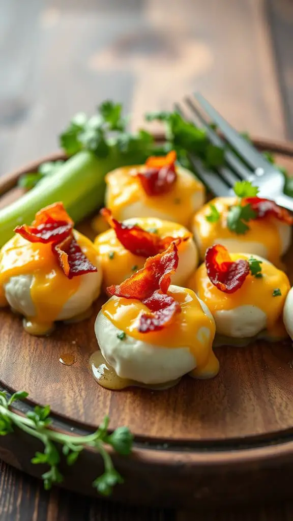 Bacon and Cheddar Egg White Bites served on a wooden plate