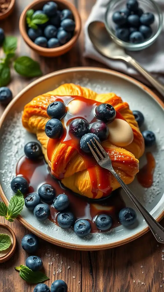 Blueberry Croissant Breakfast Bake with Bourbon Vanilla Sauce