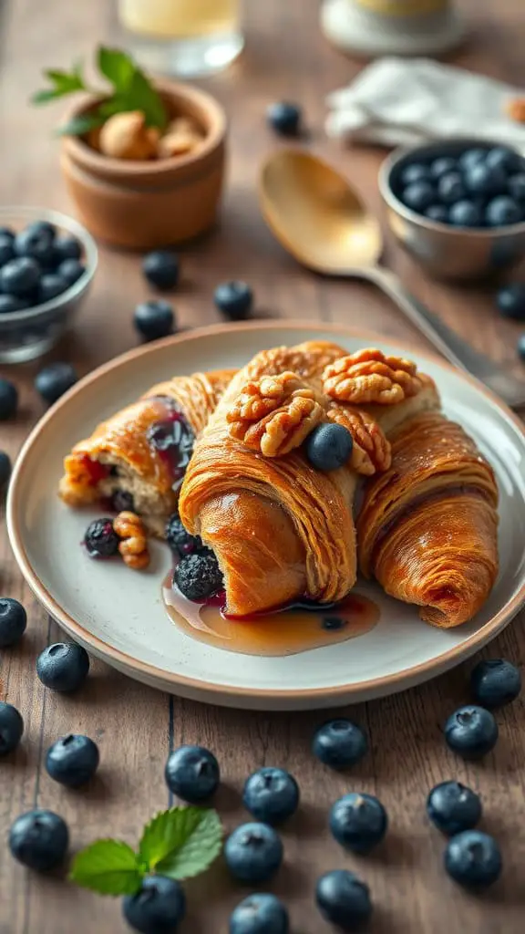 Delicious blueberry croissant breakfast bake with honeyed walnuts