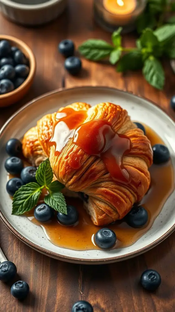 Blueberry Croissant Breakfast Bake with Maple Syrup Drizzle