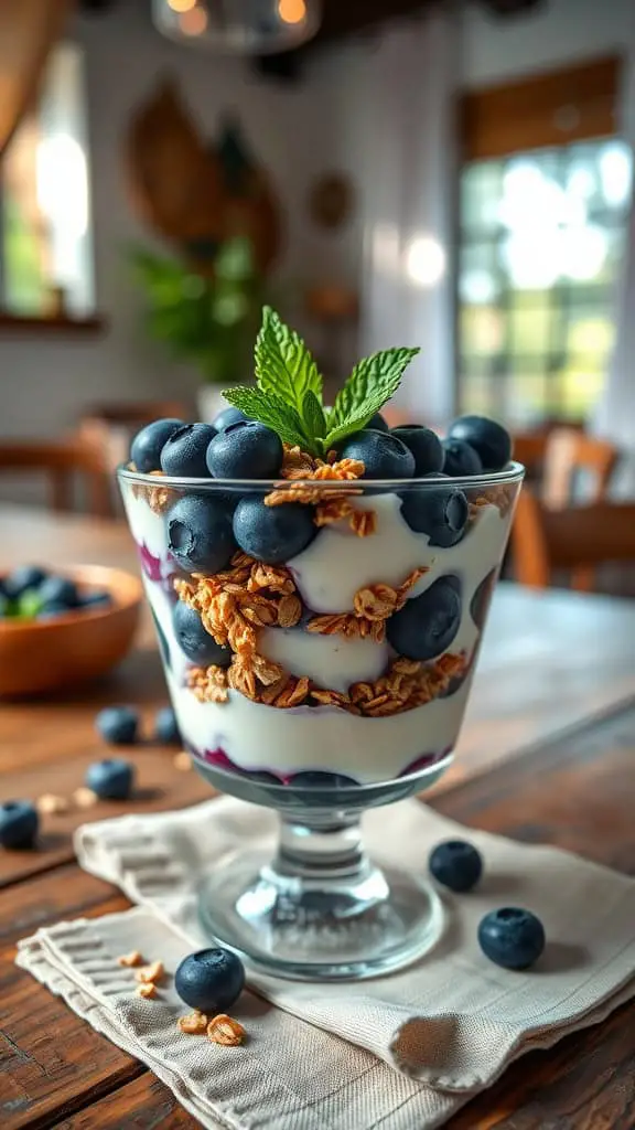 Blueberry Dream Parfait with yogurt, blueberries, and oat clusters