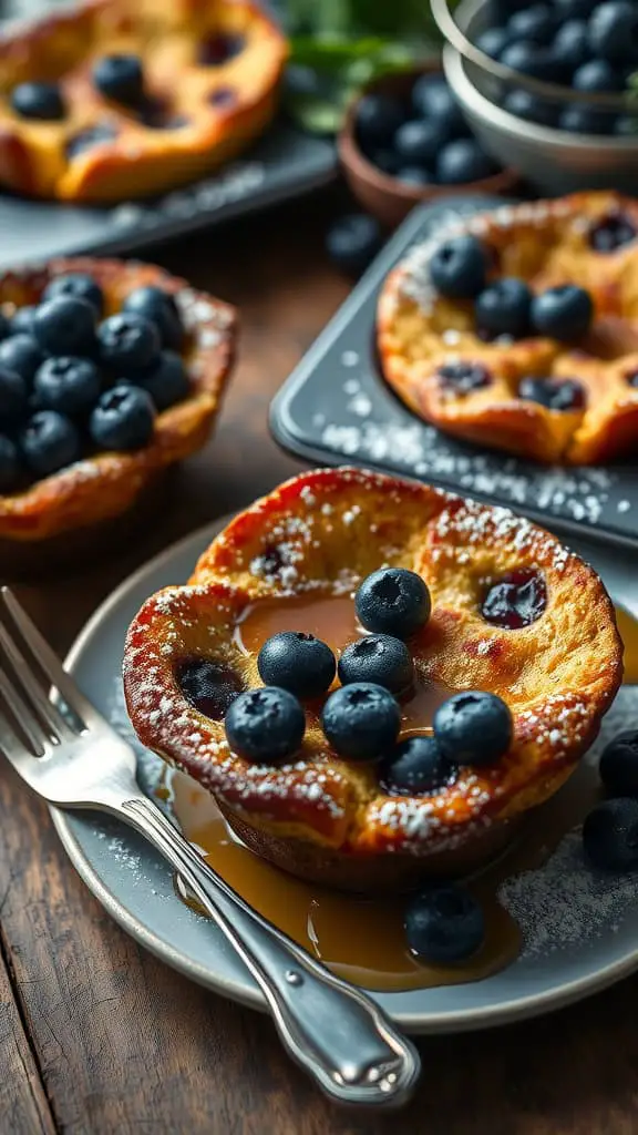 Delicious blueberry french toast bake served in a muffin tin.