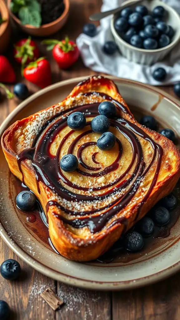 Delicious blueberry French toast bake with a Nutella swirl