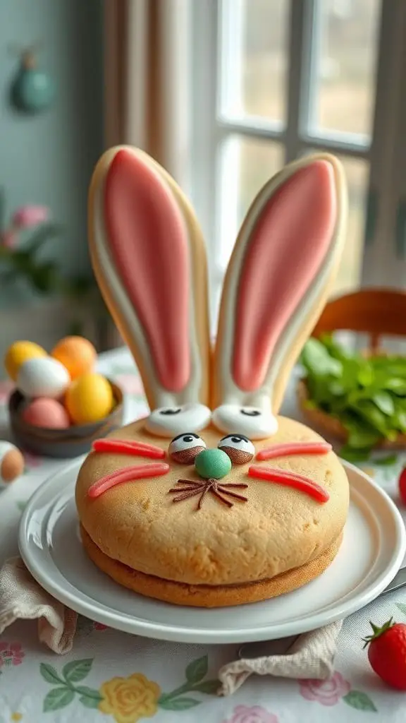 Bunny Face Cookie Cake decorated with frosting and candy