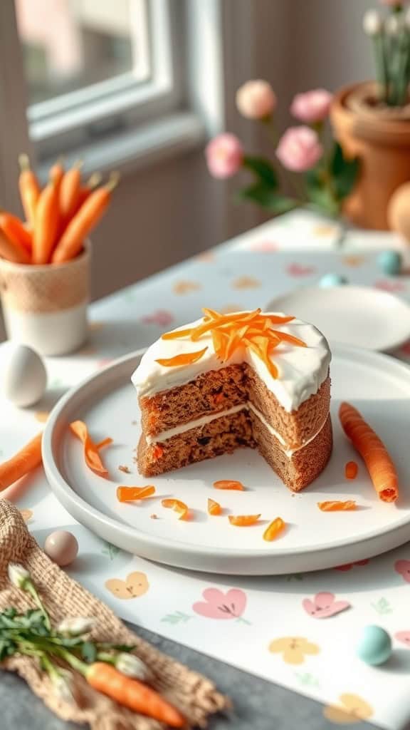 Carrot Cake Cookie Cake with cream cheese frosting and carrot garnish