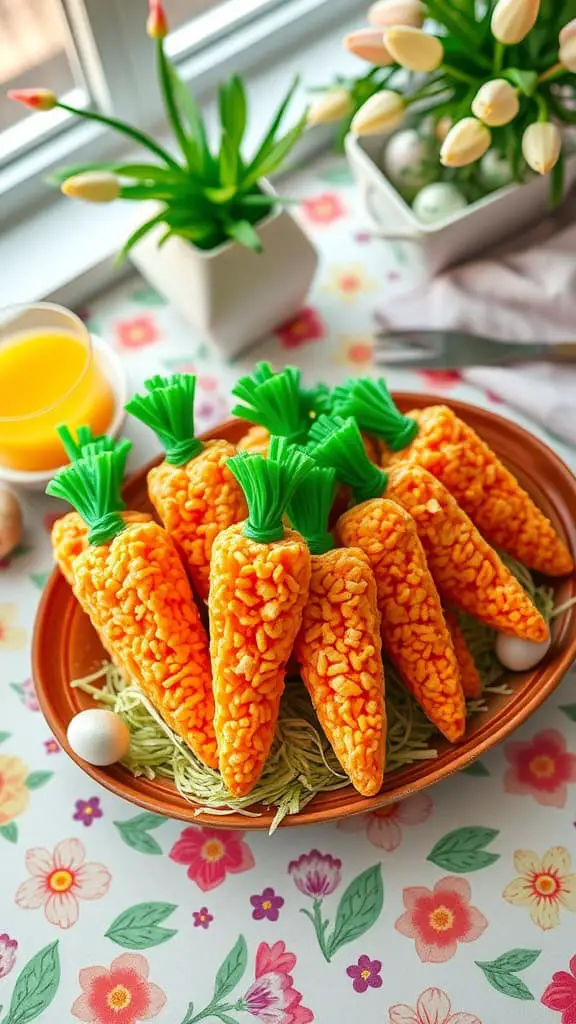Rice Krispie Treats shaped like carrots for Easter