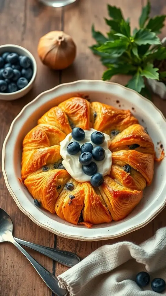 Delicious blueberry croissant breakfast bake with cream cheese