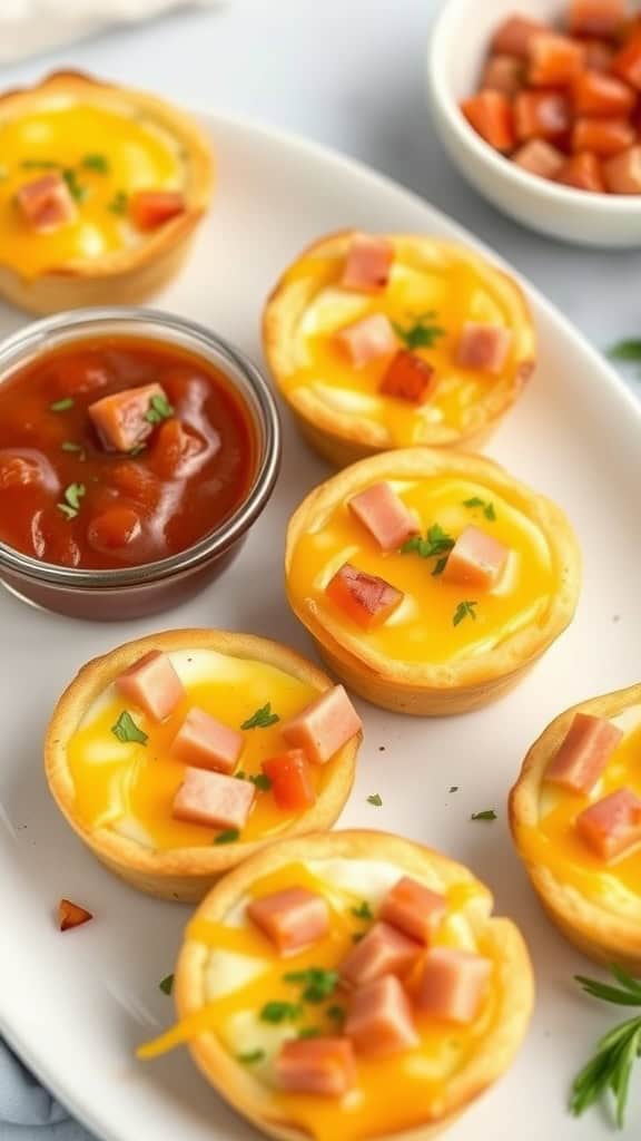 Delicious classic mini egg muffins with cheddar cheese and diced ham