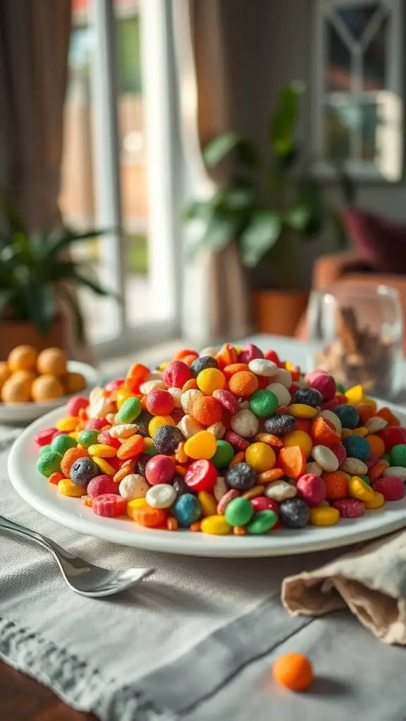 A colorful assortment of candies arranged artfully for a mosaic project.