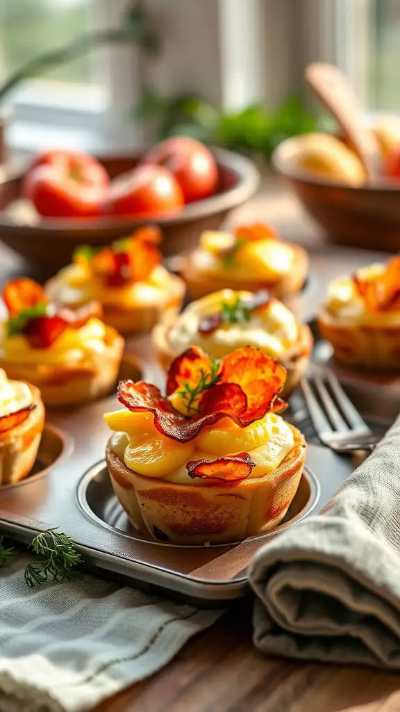 Cottage cheese eggs and bacon cups baked in muffin tins.