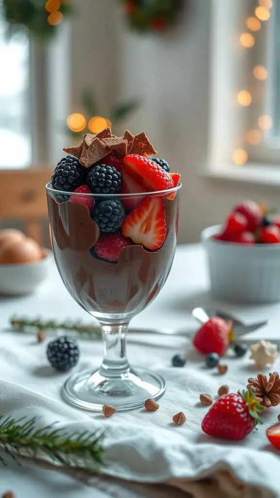 Dark Chocolate Berry Parfait with chocolate yogurt and mixed berries