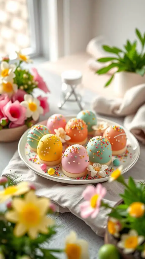 Colorful Easter Egg Cake Pops decorated with sprinkles