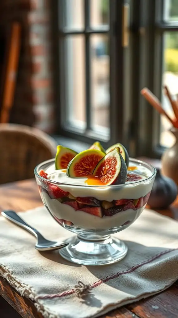 Fig Honey Parfait with yogurt and sliced figs