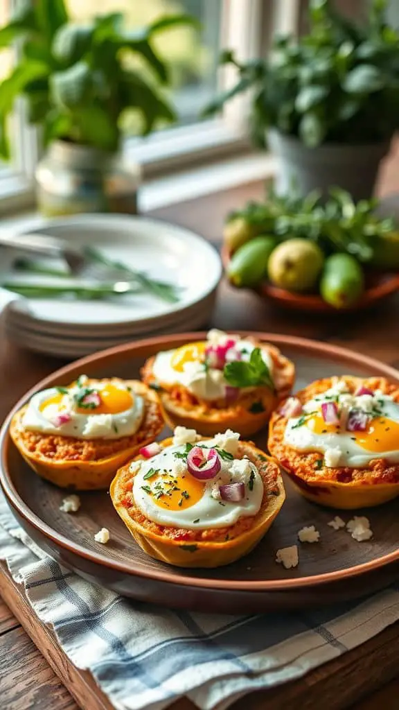 Greek style breakfast egg muffins with feta and red onions