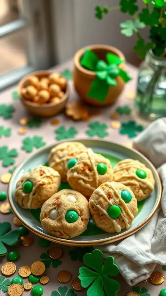 Plate of green M&M cookies for St. Patrick's Day