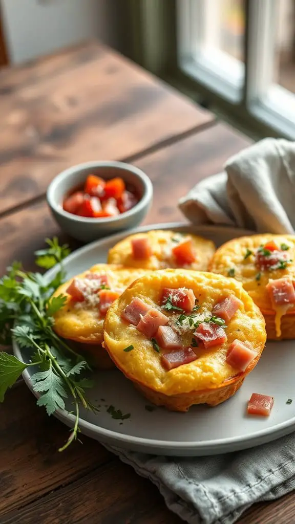 Delicious ham and cheese egg white muffins served on a plate