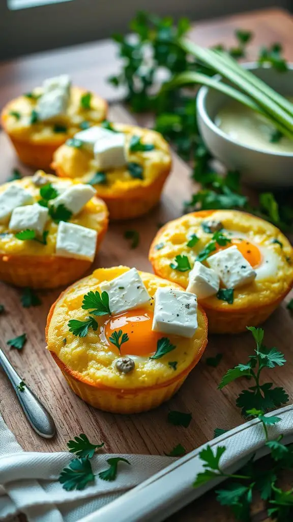 Herb and Cheese Breakfast Egg Muffins with parsley and goat cheese