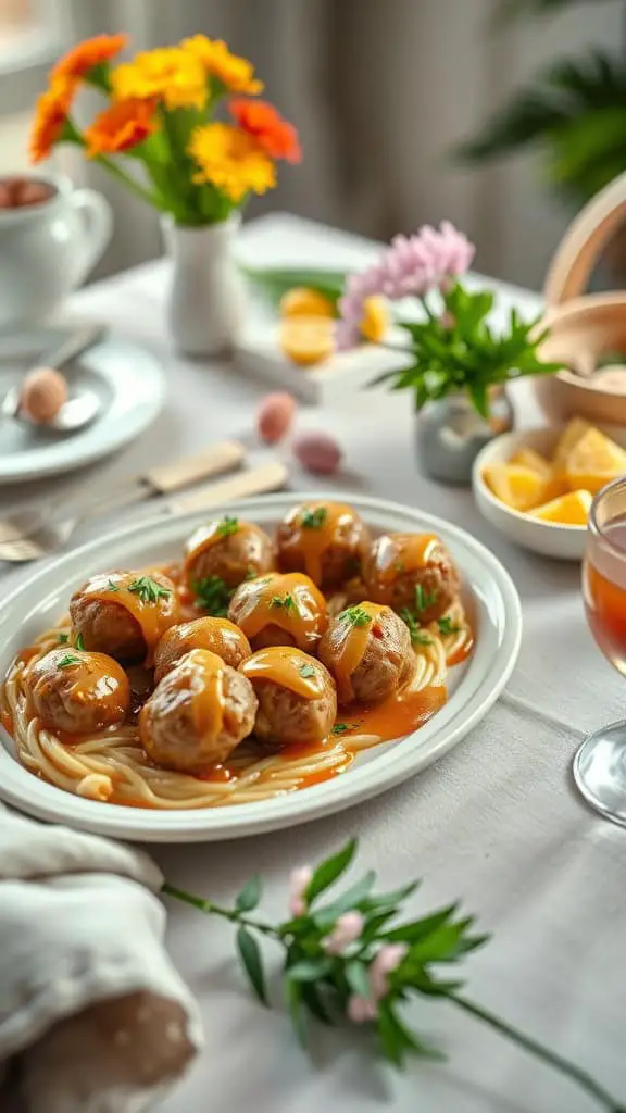 Delicious honey-glazed meatballs served on a platter.