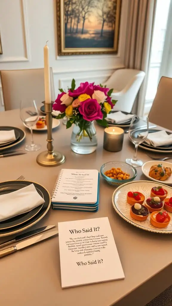 When planning a gathering, mixing good food with fun games is key. The 'Who Said It?' game is perfect for this. Guests match famous quotes to their speakers, and adding food-related quotes can spice things up. This interactive element makes the evening memorable.