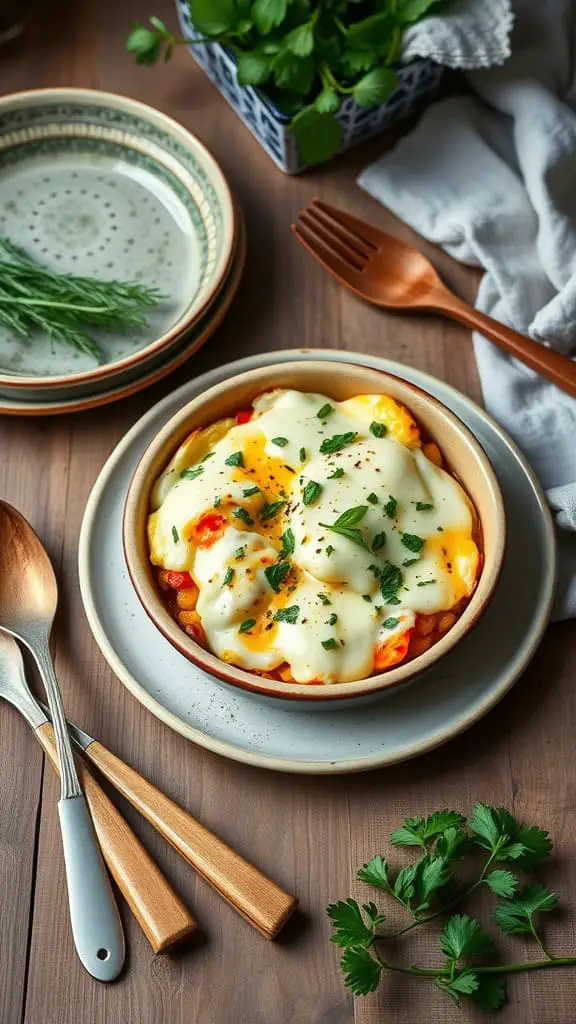 Baked cottage cheese eggs topped with herbs and cheese