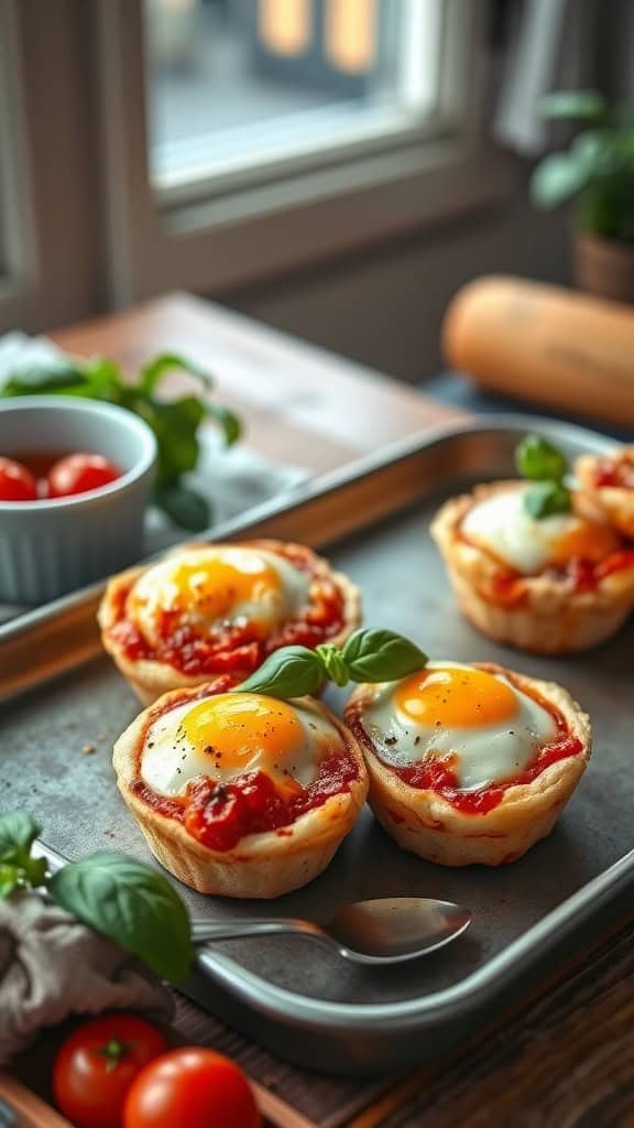 Italian breakfast egg muffins with marinara sauce and mozzarella cheese