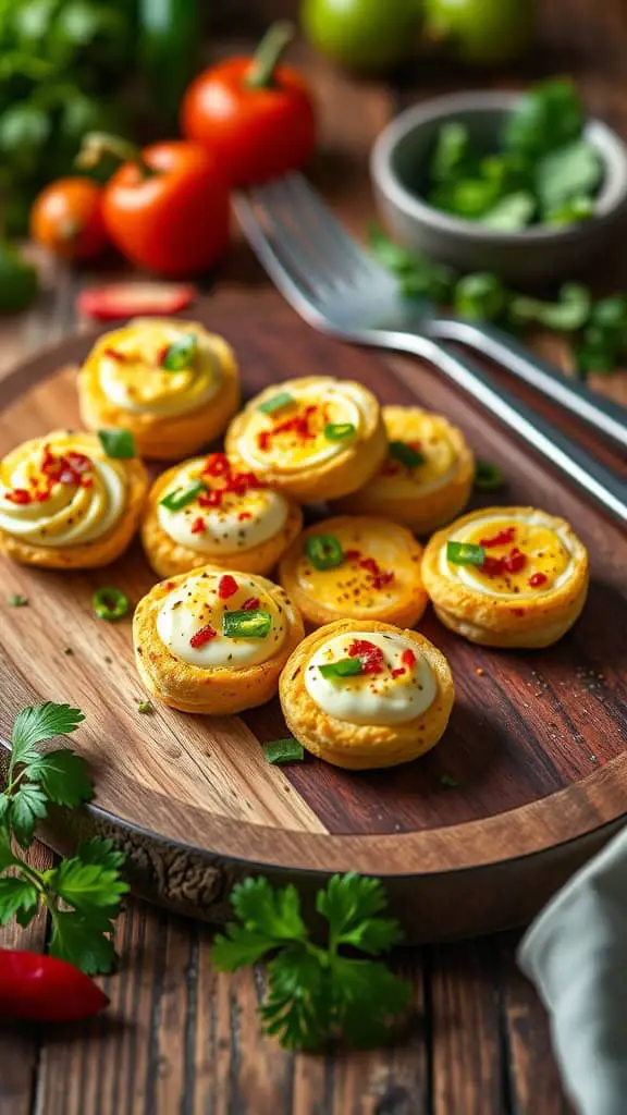 Plate of jalapeño and cheddar egg white bites garnished with green onions