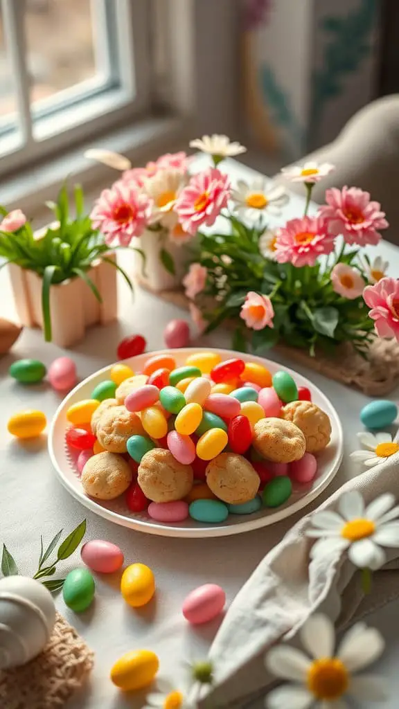 Colorful jelly bean cookies decorated with pastel icing