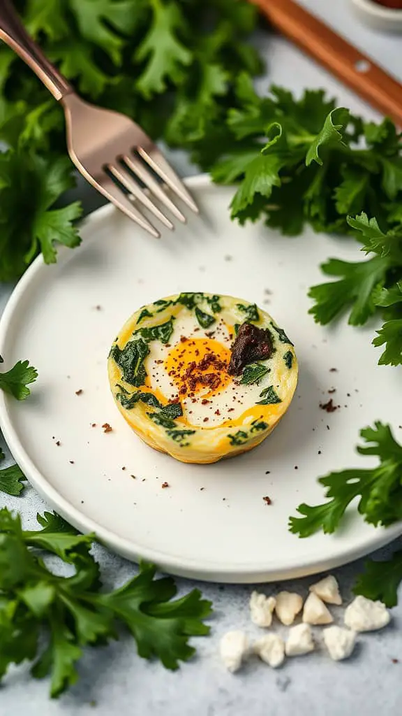 Kale and Goat Cheese Egg White Bites on a plate with greens