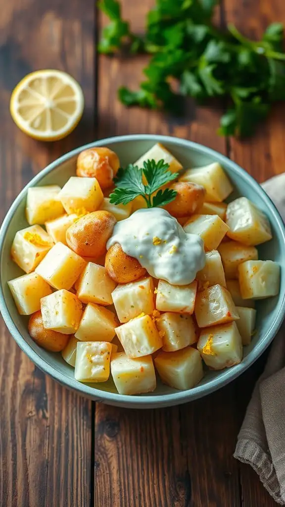 Sour cream potato salad with lemon zest and parsley