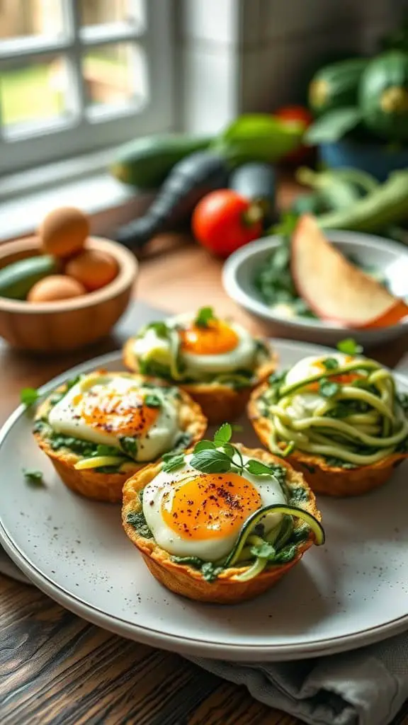 Low-carb breakfast egg muffins with spinach and zucchini noodles