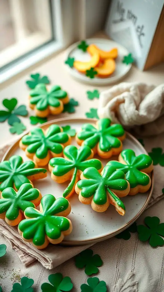 Lucky Clover Cookies decorated with green icing