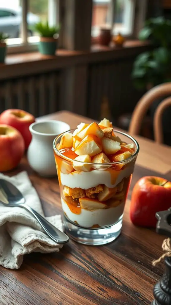 Maple Apple Parfait with yogurt, apples, and maple syrup