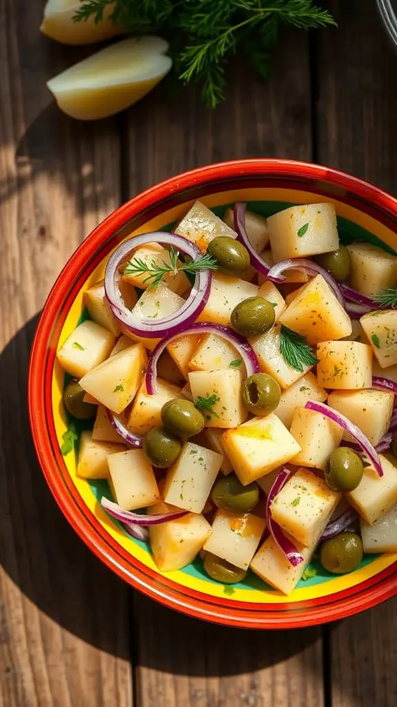 Mediterranean Russian Salad with Potatoes, Olives, and Red Onion