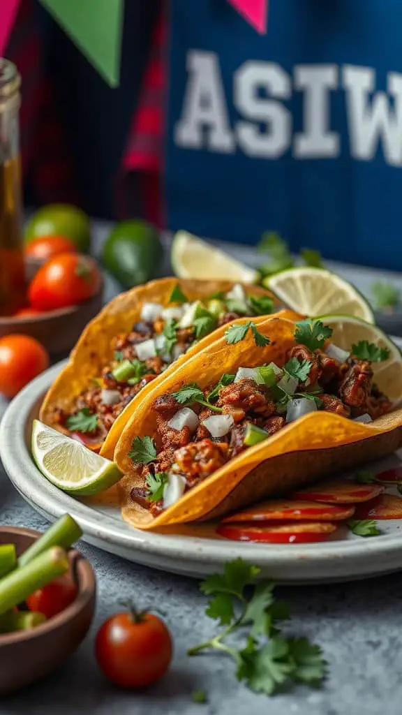 Delicious Mexican street tacos with carne asada, onions, and cilantro