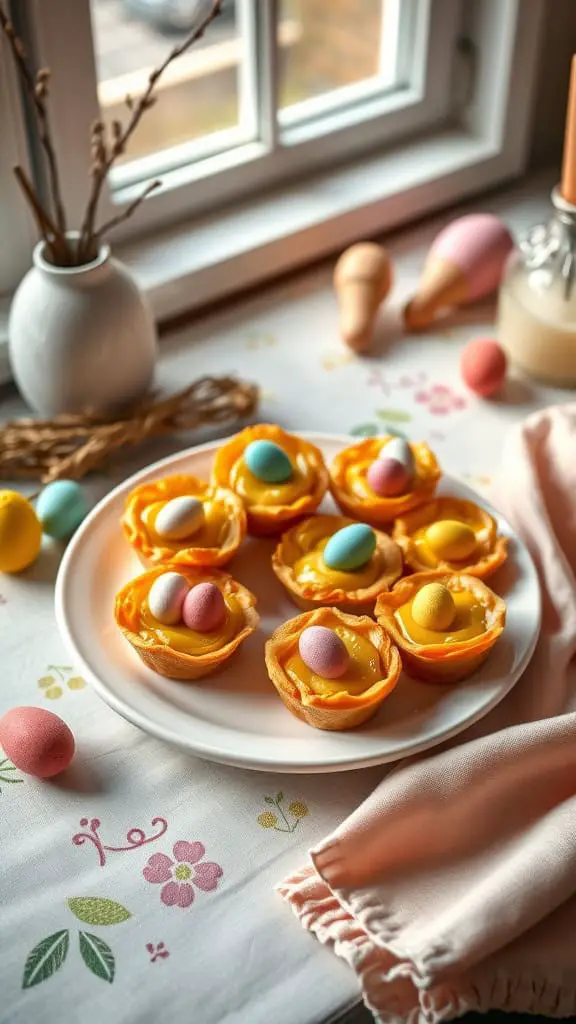 Mini egg tarts with custard and chocolate eggs