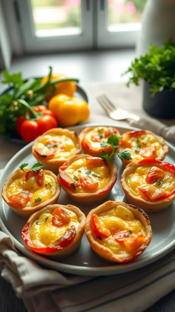 Mini quiche breakfast egg muffins with eggs, cheese, and veggies