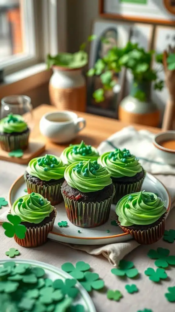 Mint Chocolate Cupcakes with green frosting and sprinkles