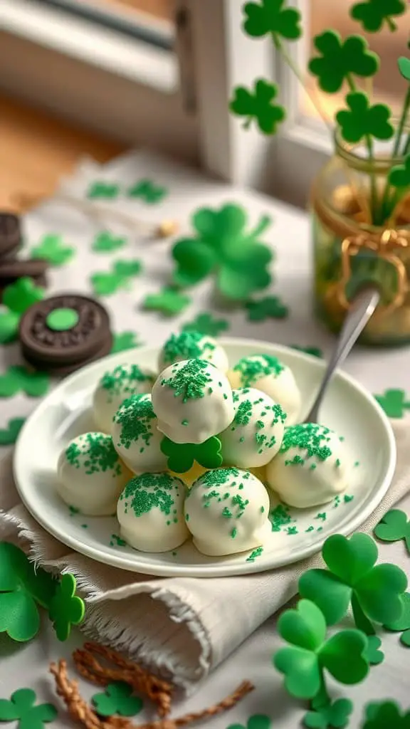 Mint Oreo truffles decorated with green sprinkles