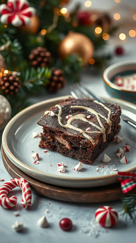 Mocha Peppermint Cream Cheese Brownies with festive decorations