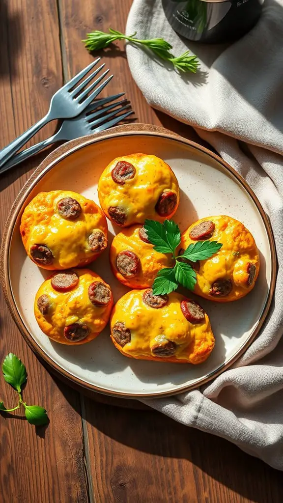 Delicious no-egg sausage muffins with cheese, perfect for breakfast.