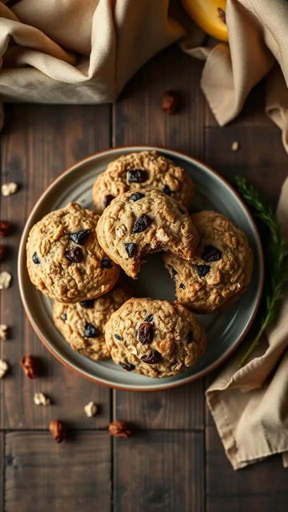 Delicious oatmeal raisin cookies on a plate.