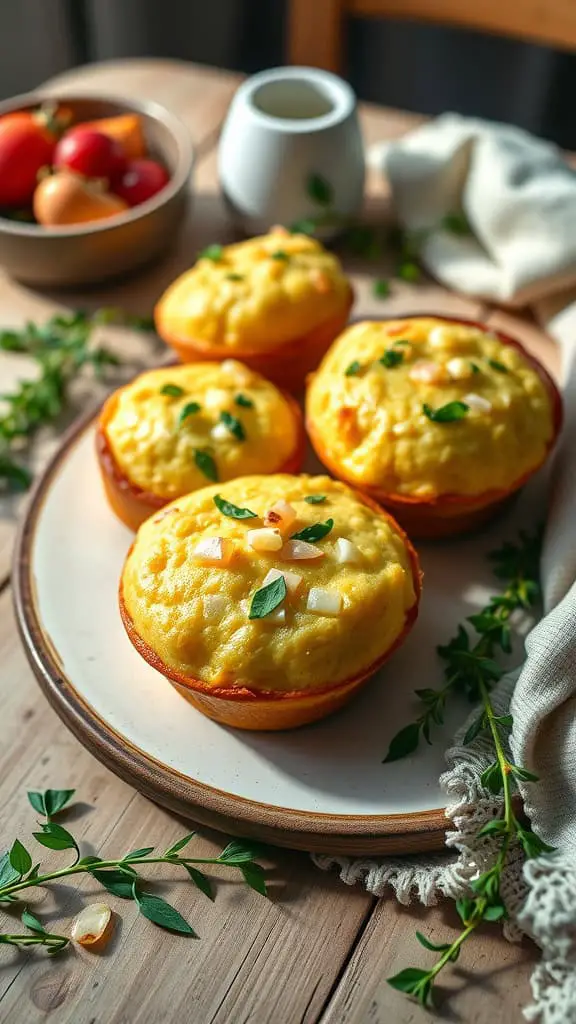 Delicious onion and herb egg white muffins on a plate