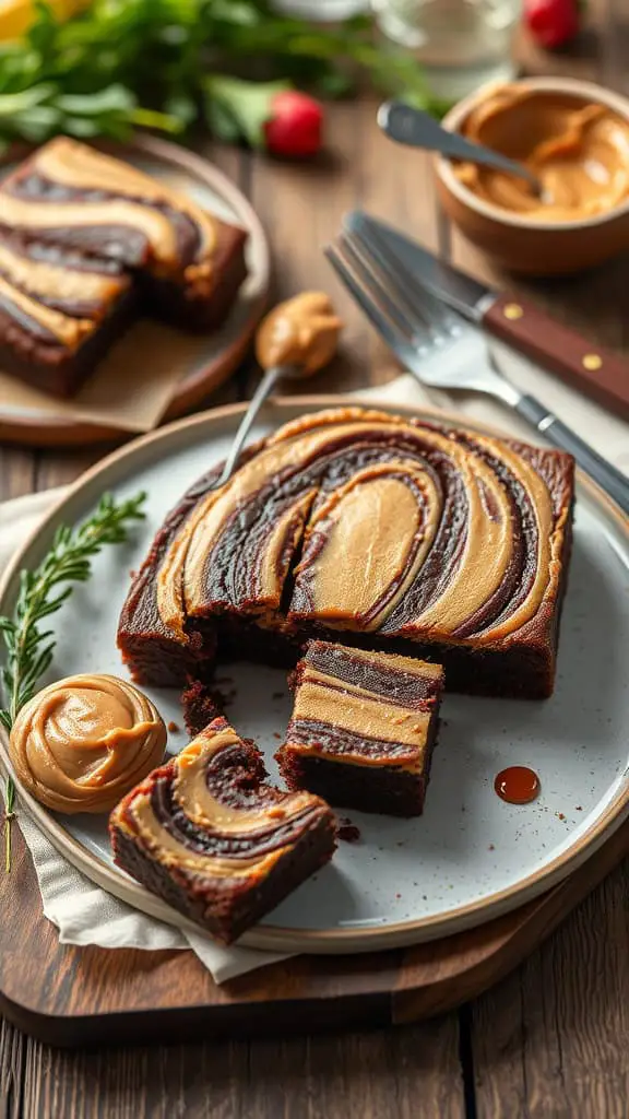 Delicious peanut butter cream cheese brownies with a swirl design