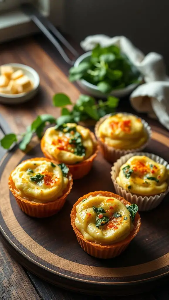 Protein Eggs Spinach Muffins on a wooden platter